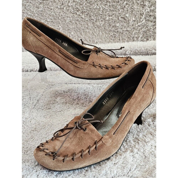 JANET & JANET Womens 39.5 Lace Up Loafer Italian Leather Suede Soft 2" Heel 9 - Picture 1 of 7
